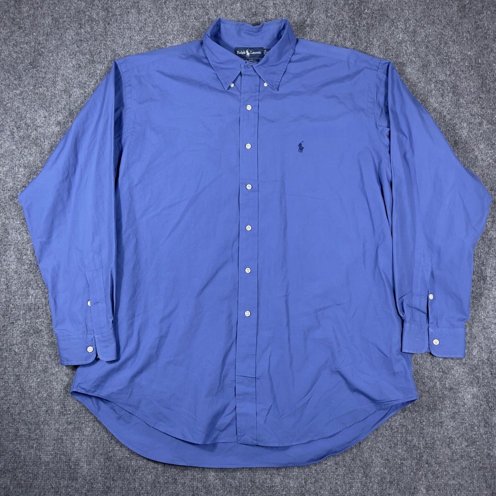Ralph Lauren Button Down Men XL Blue Blake 100% Two-Ply Cotton Long Sleeve Shirt